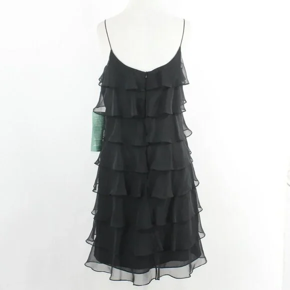 Morgan Nites Sz 8 Black Lined Tiered Ruffled 100% Poly Acetate Dress - Picture 3 of 7